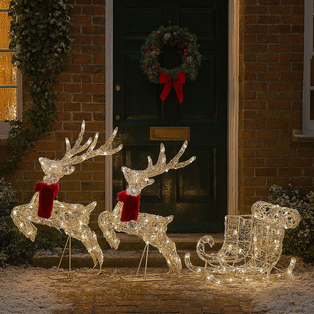 Neo 240 Mixed LED Sleigh Reindeer Christmas Decoration 65cm Image 1