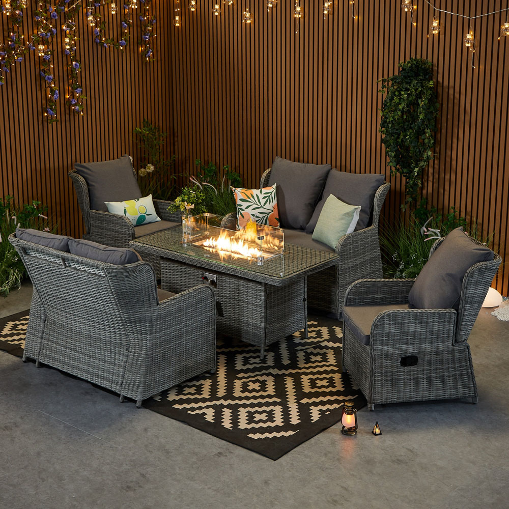 Furniture One 6 Seater Rattan Garden Furniture with Fire Pit Table Image 1