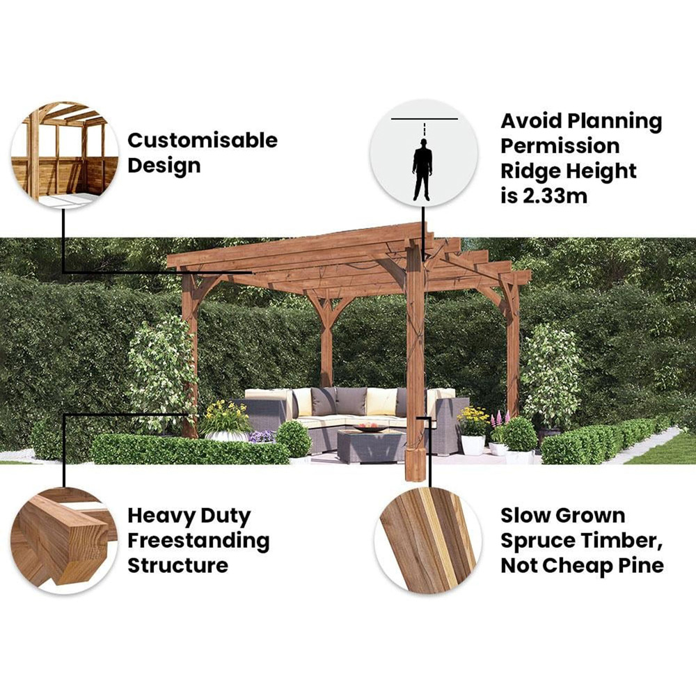 Dunster House Leviathan 3 x 3m Brown Wooden Plant Frame Pergola Image 5