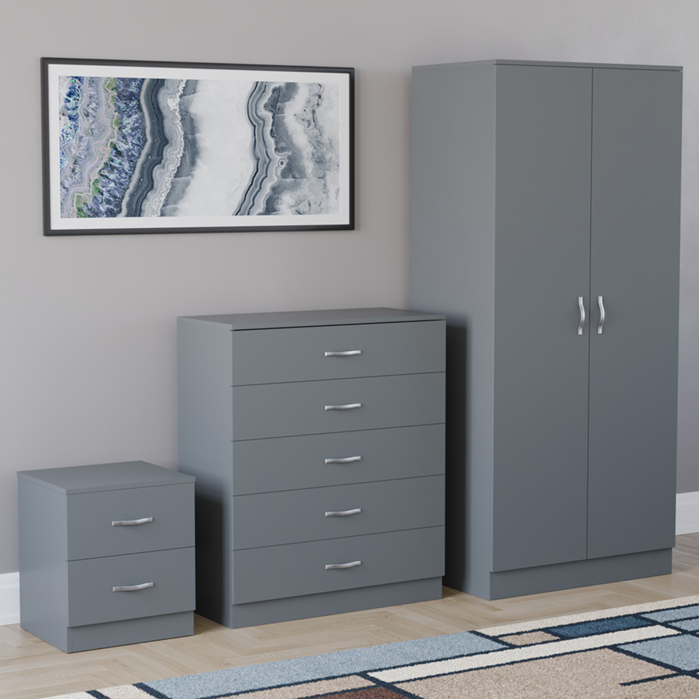 VIDA DESIGNS Riano Grey 3 Piece Bedroom Furniture Set Image 1
