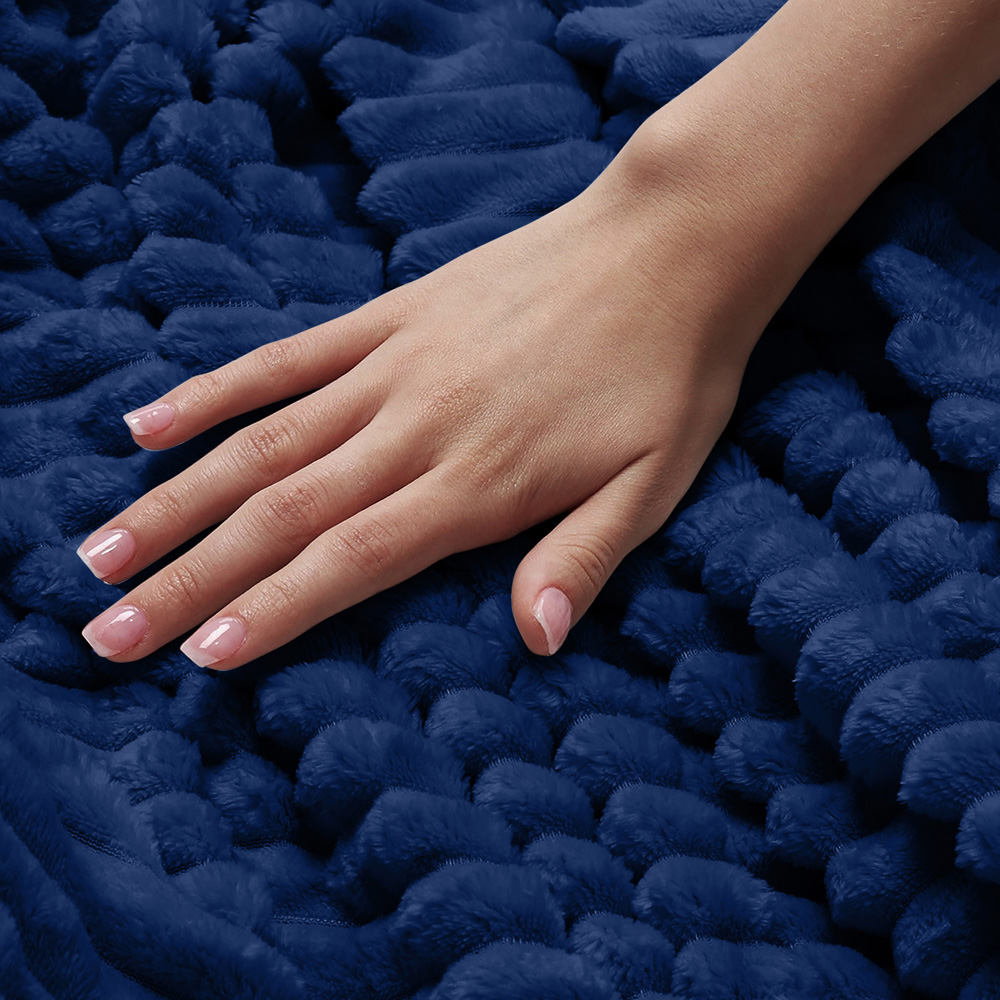 Velosso Navy Plain Corduroy Throw 150 x 200cm Image 3