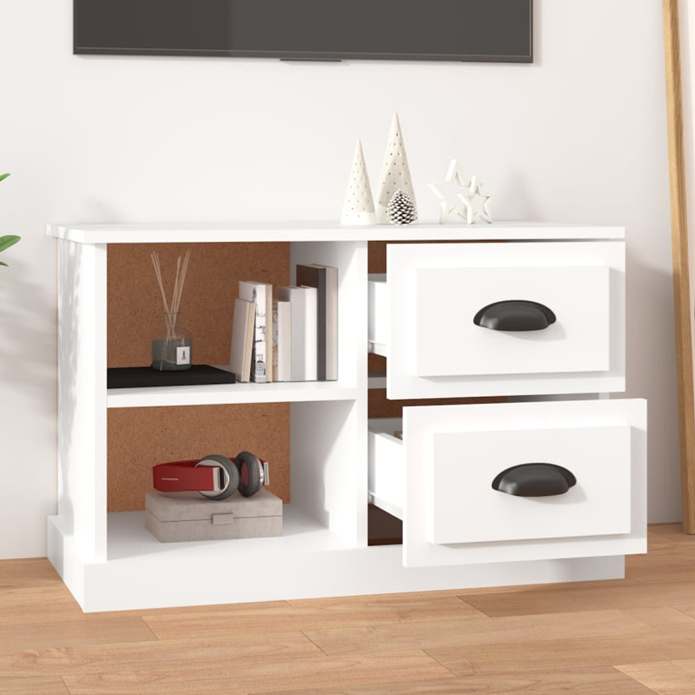 vidaXL 2 Drawer 2 Shelf White TV Cabinet Image 1