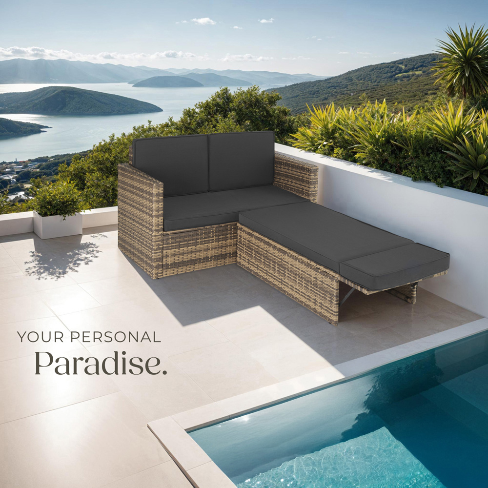 tectake Corfu 2 Seater Nature Garden Sofa with Sun Lounger Image 8