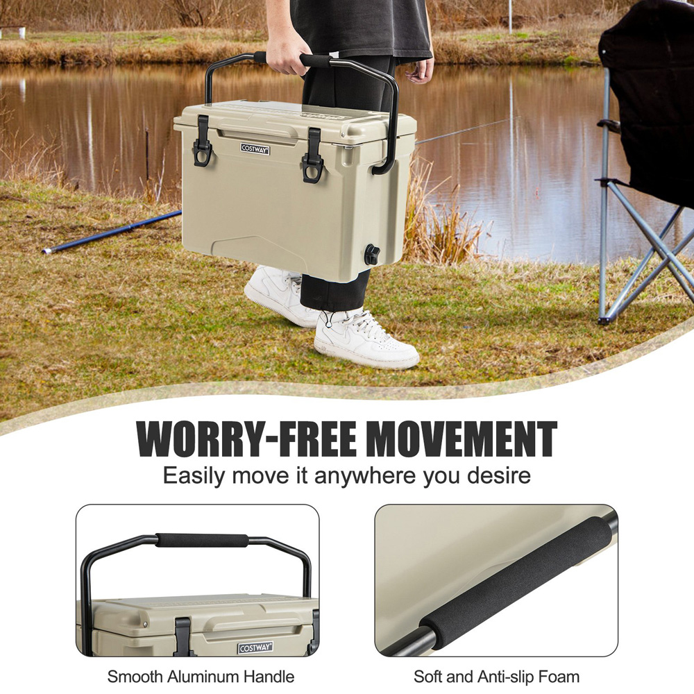 Costway Khaki Rotomolded Hard Cooler with Cup Holders Image 4