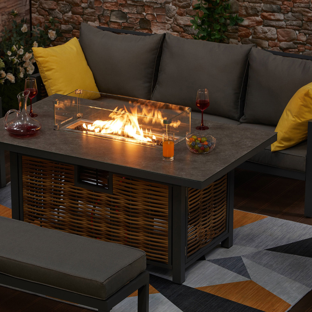 Furniture One 9 Seater Grey Aluminium Outdoor Corner Lounge Set with Fire Pit Table Image 4