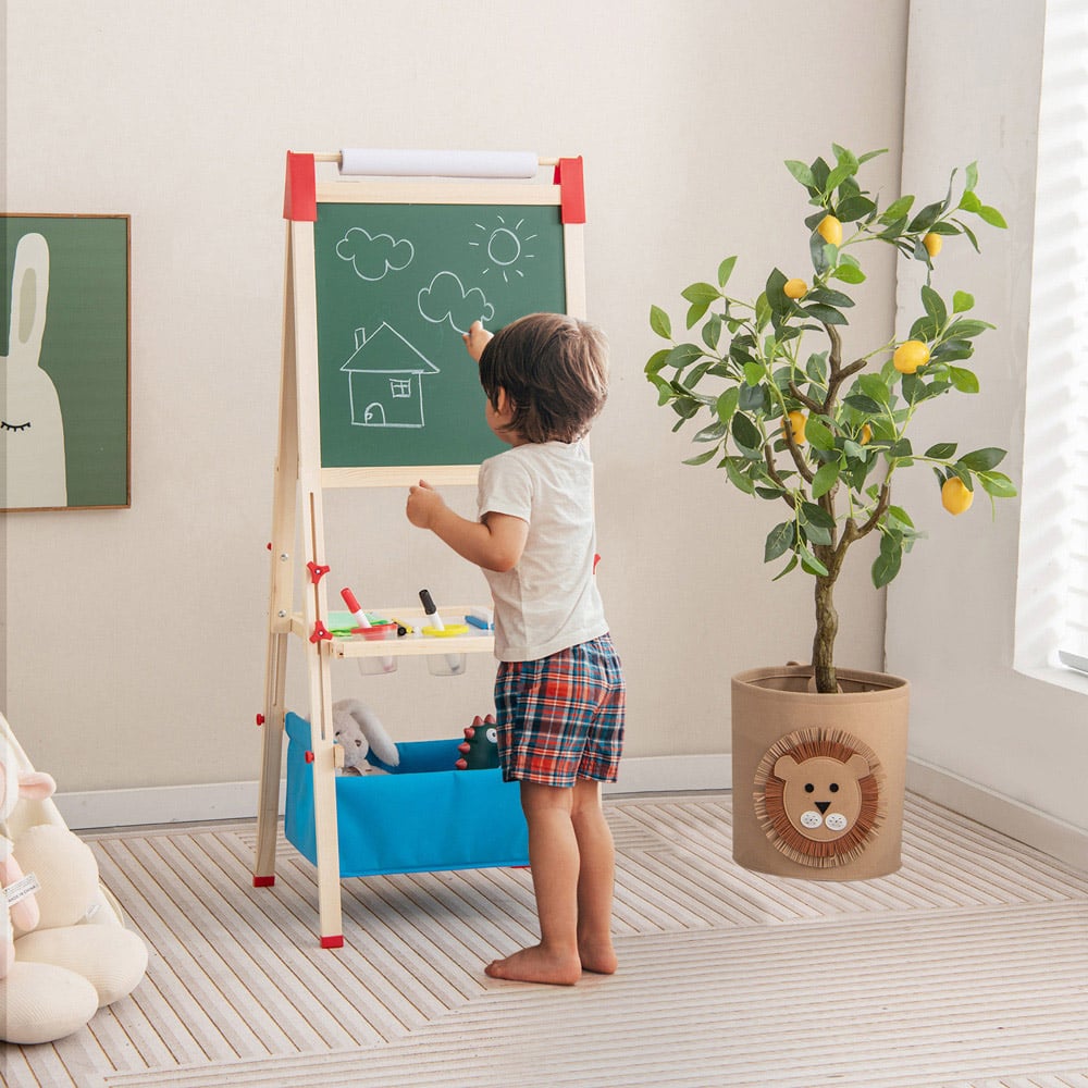 Costway Kids Adjustable Double Sided Wooden Art Easel Image 2