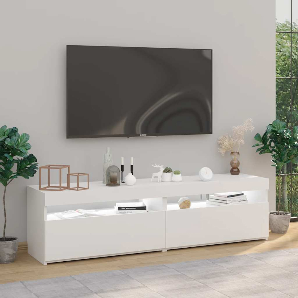 vidaXL Single Door Single Shelf White TV Cabinet with LED Lights Set of 2 Image 5