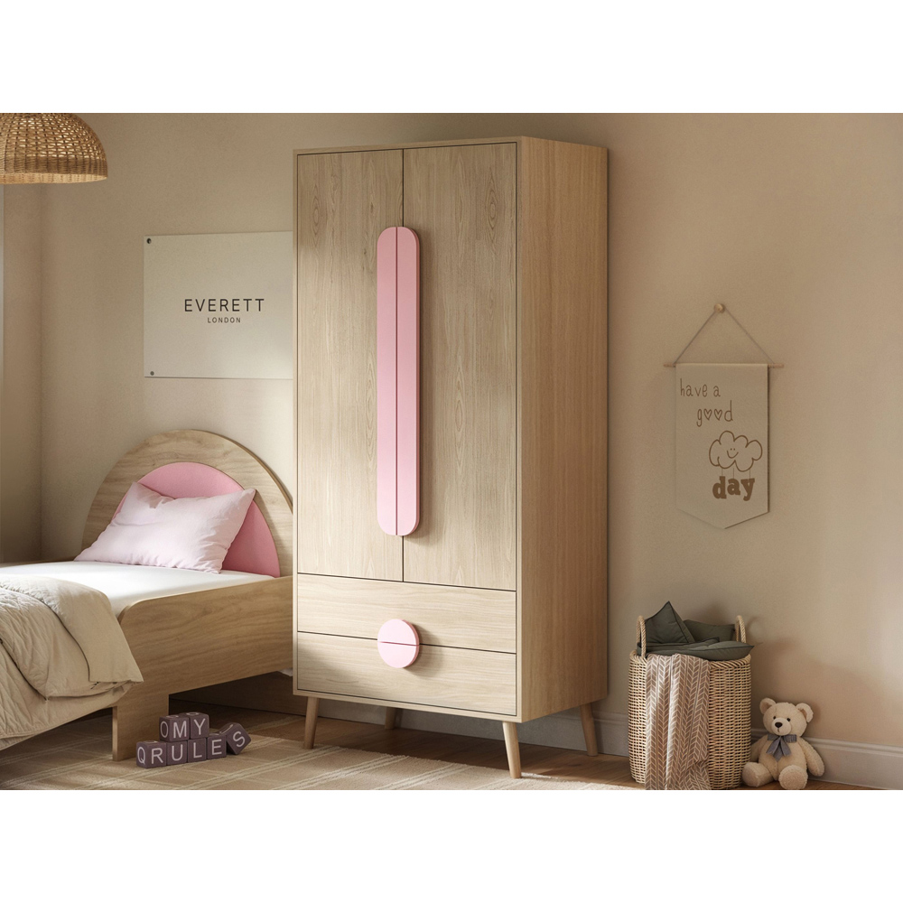 Flair Noah 2 Door 2 Drawer Oak and Pink Wardrobe Image 5