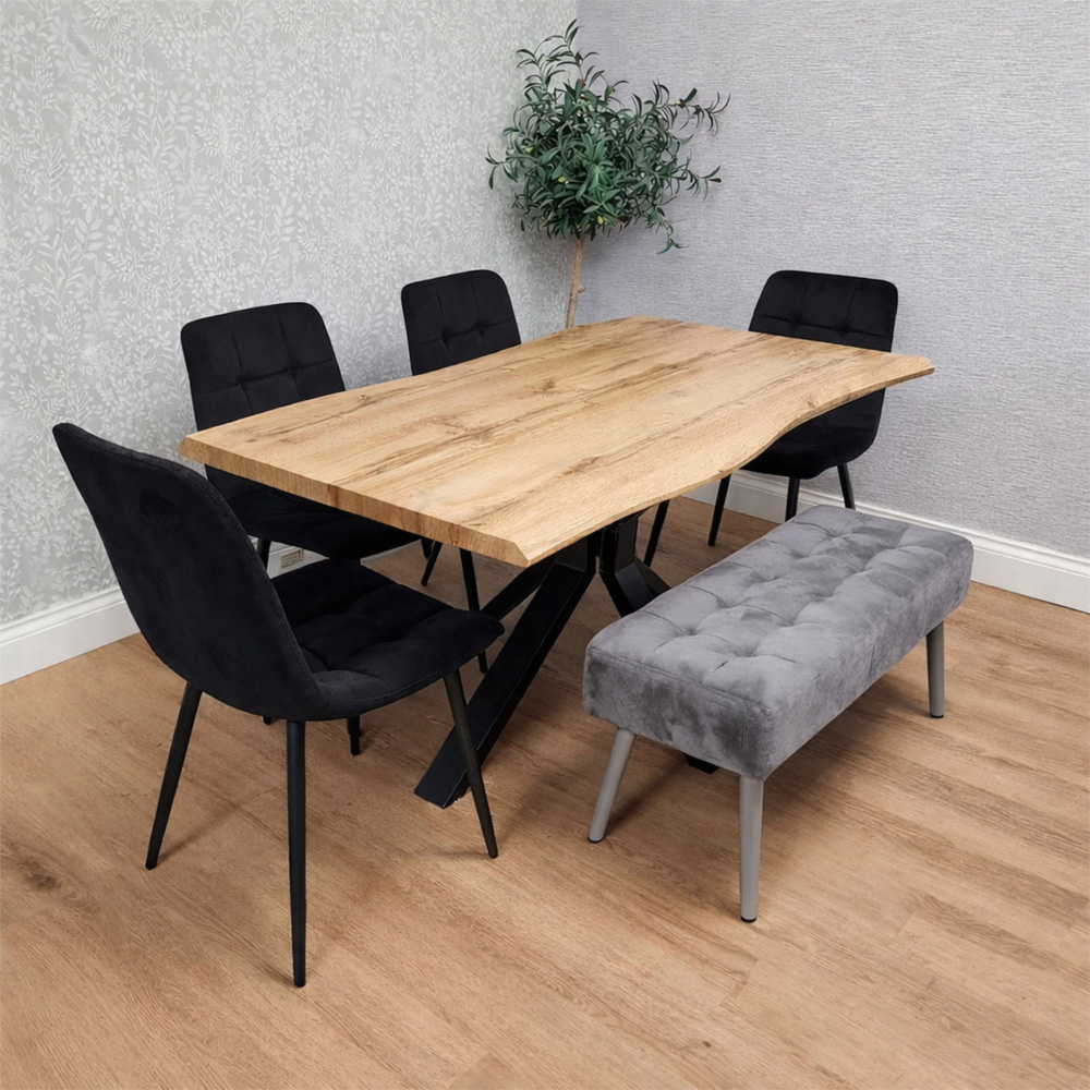 Kosy Koala 6 Seater Wood and Velvet Dining Table Set with Bench Black and Grey Image 2