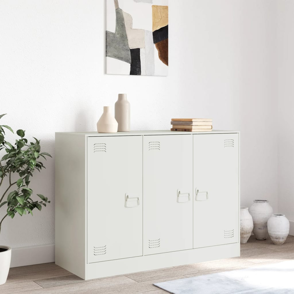 vidaXL 3 Door White Steel Sideboard Image 3