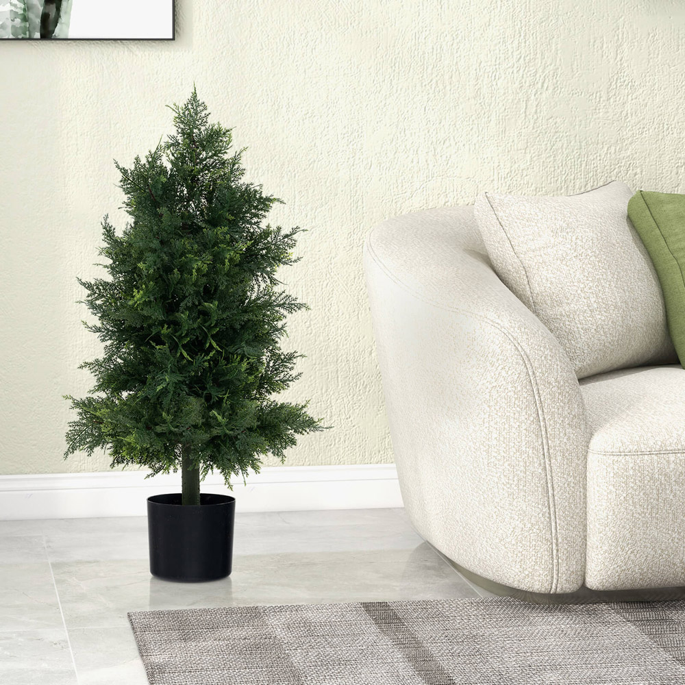 Costway Cedar Topiary Tree Artificial Plant In Pot 2.6ft Image 2