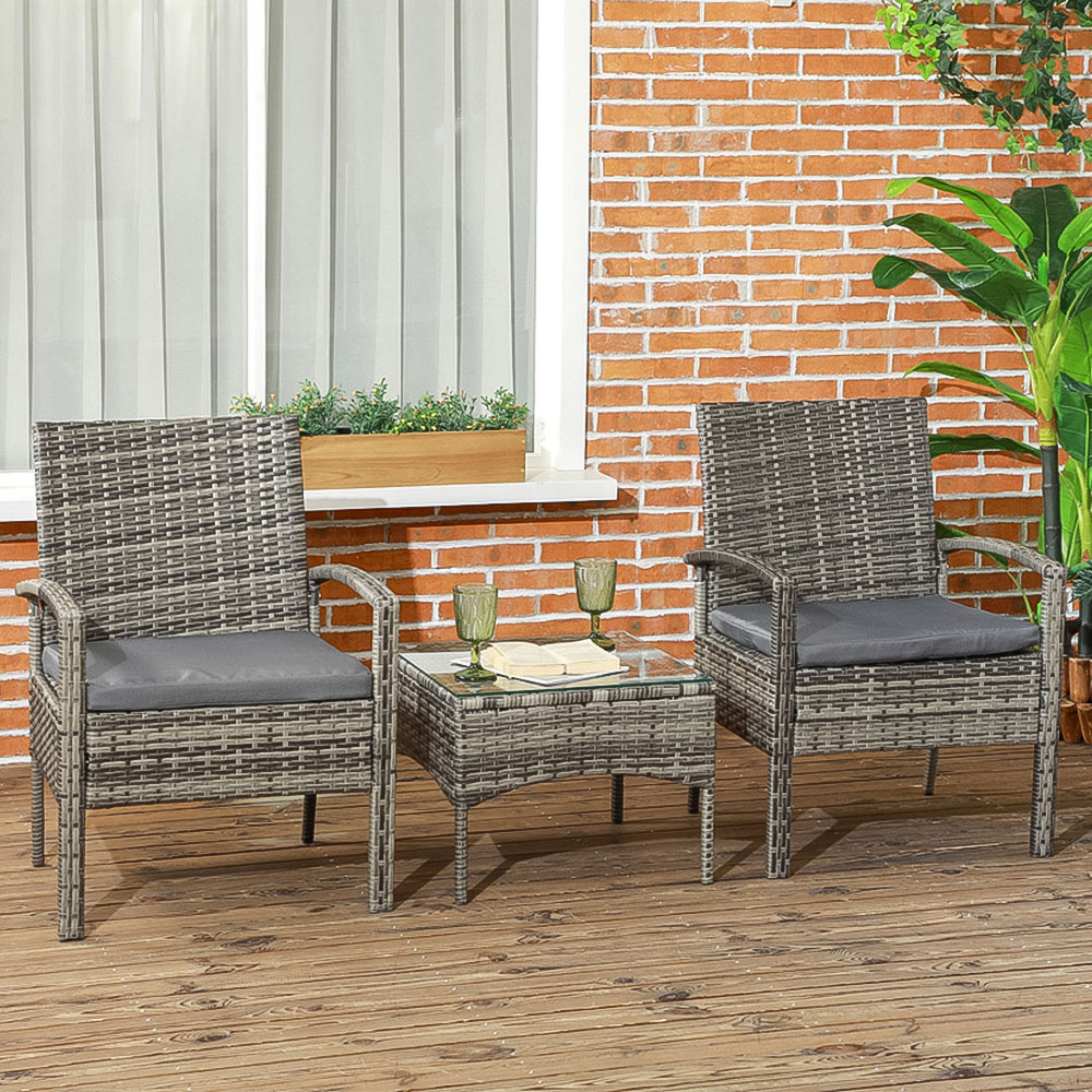 Outsunny 2 Seater Mixed Grey PE Rattan Bistro Set Image 1