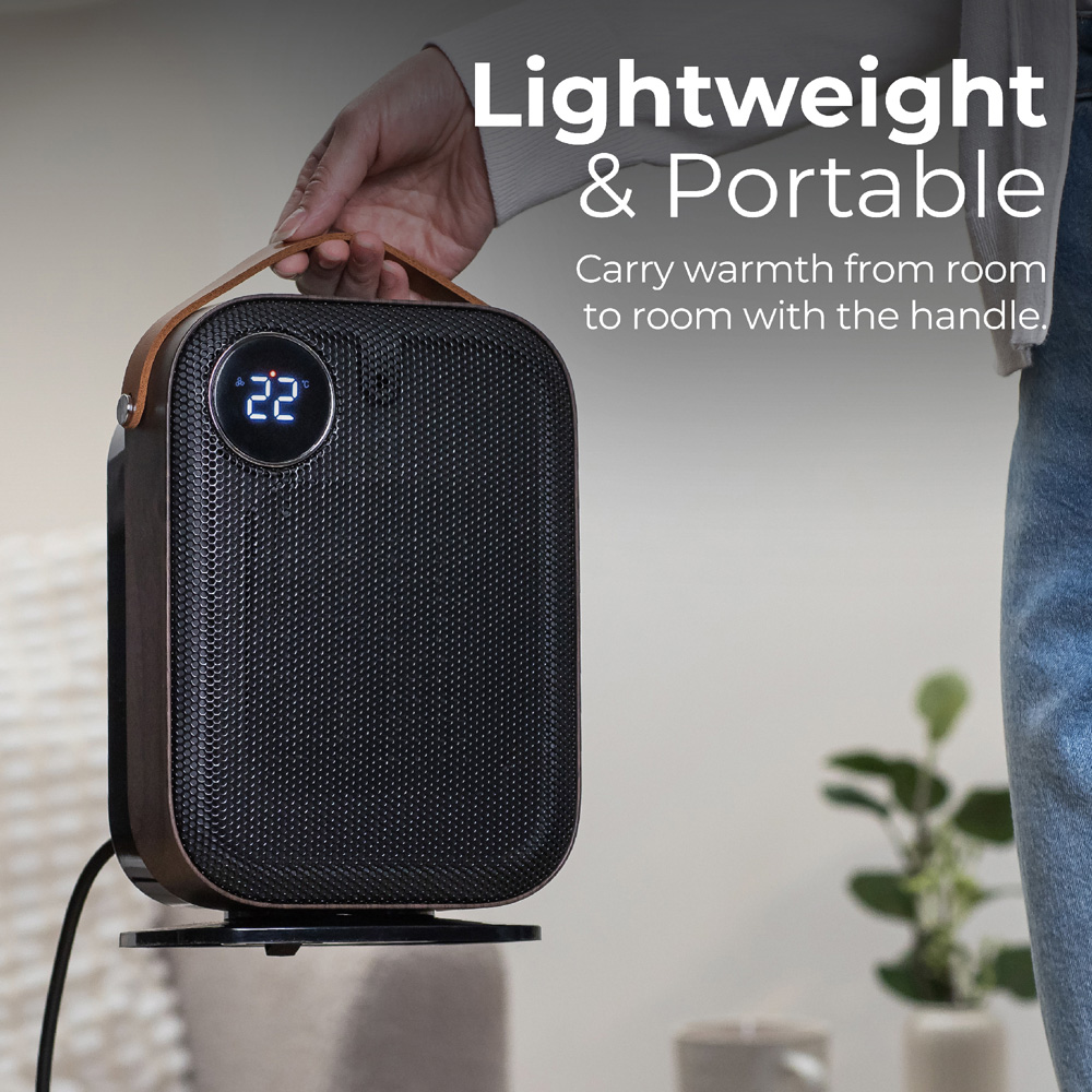 Abode ADTH1004 Black and Wood Grain Effect Ceramic Heater with Faux Leather Handle 1800W Image 4