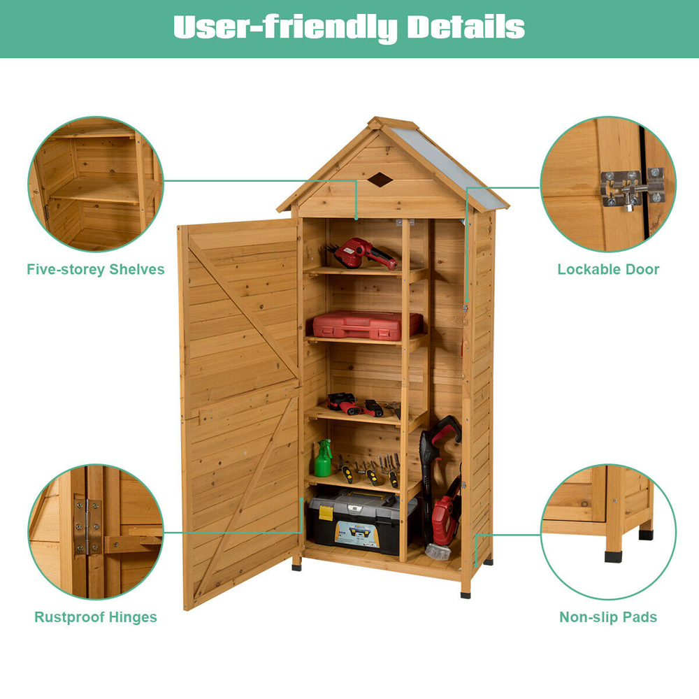 Costway 5.8 x 2.6ft Wooden Lockable Garden Shed Image 6