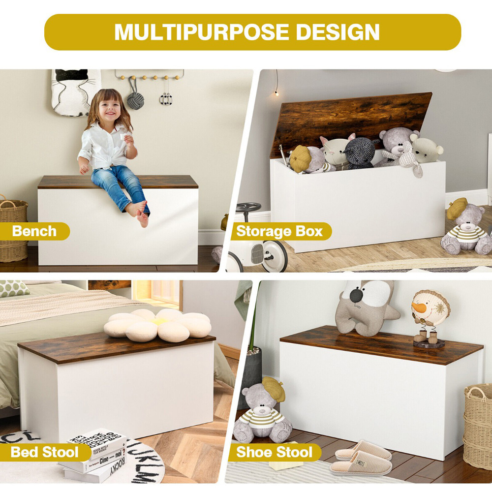 Costway Kids White Storage Chest with Flip Up Lid Image 5