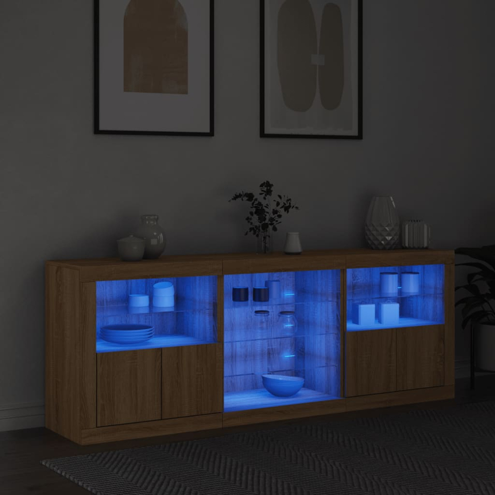 vidaXL 4 Door 8 Shelf Sonoma Oak LED Sideboard 3 Piece Image 9