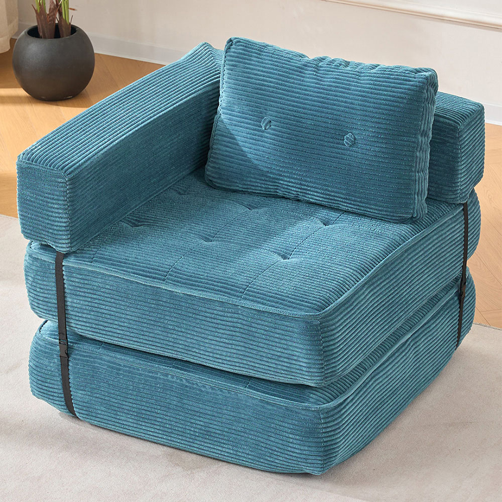 Living and Home Single Seater Blue Foldable Corduroy Upholstered Sofa Bed Image 8