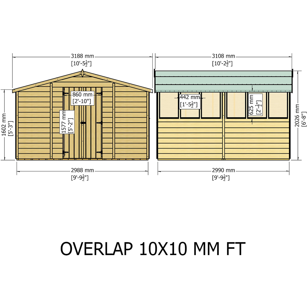 Shire 10 x 10ft Double Door Dip Treated Overlap Apex Shed Image 7
