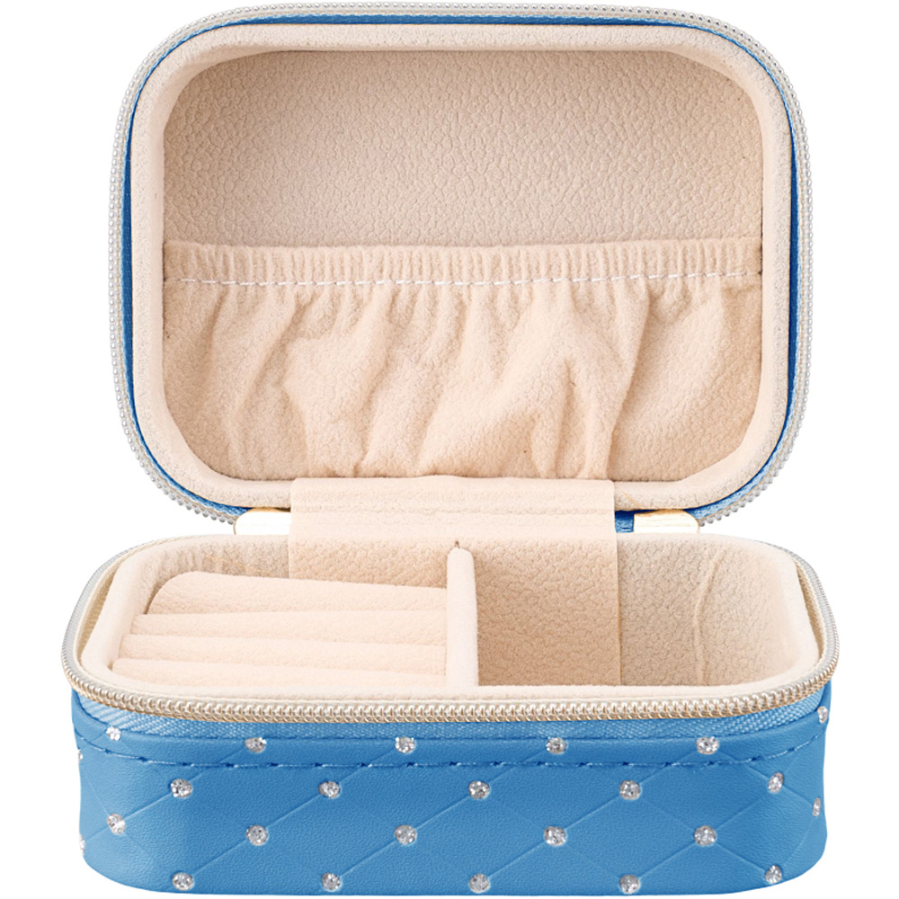 Living and Home Blue PU Leather Rhinestone Detailing Travel Jewellery Box Image 3
