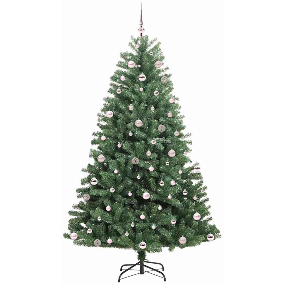 vidaXL Pre-Lit Pink Baubles Green Artificial Hinged Christmas Tree 8ft Image 4