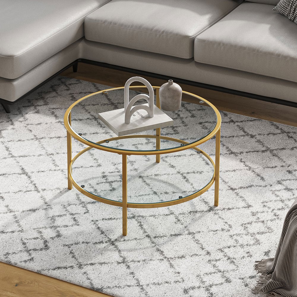 Living and Home 2 Tier Gold Coffee Table Image 7