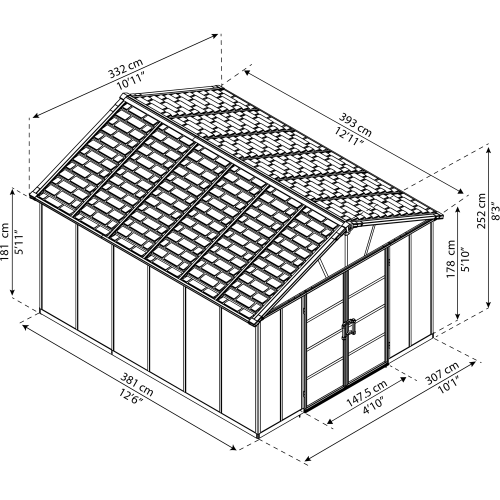 Palram Canopia Yukon 11 x 13.1ft Dark Grey Garden Shed with Wood Polymer Composite Floor Image 5