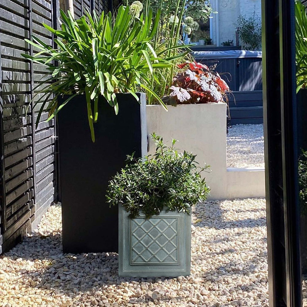 wilko Faux Lead Lattice Grey Light Fibrestone Square Outdoor Plant Pot 37cm Image 3