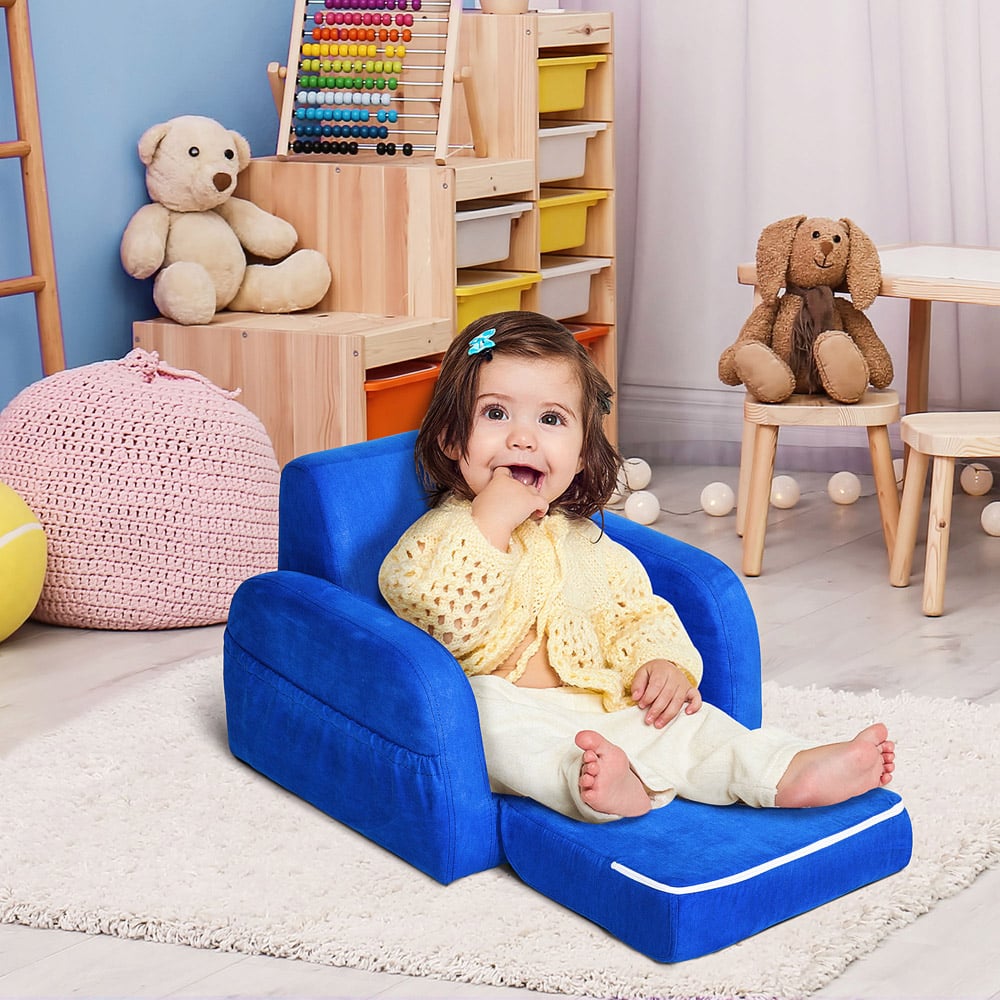 Tommy Toys 2 in 1 Blue Padded Wood Frame Kids Fold Out Armchair Image 4