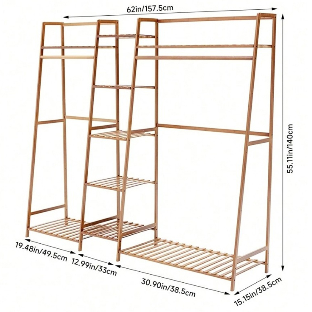 Modcraft 7 Shelf Natural Bamboo Garment Rack with Hanging Rods Image 4