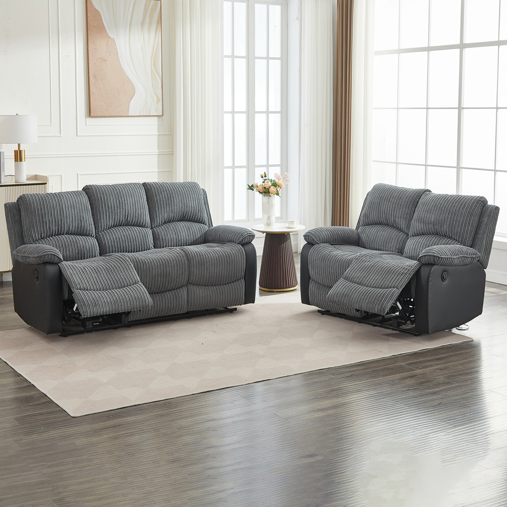 Furniture One 5 Seater Grey Sectional Corduroy Electric Recliner Sofa Image 4