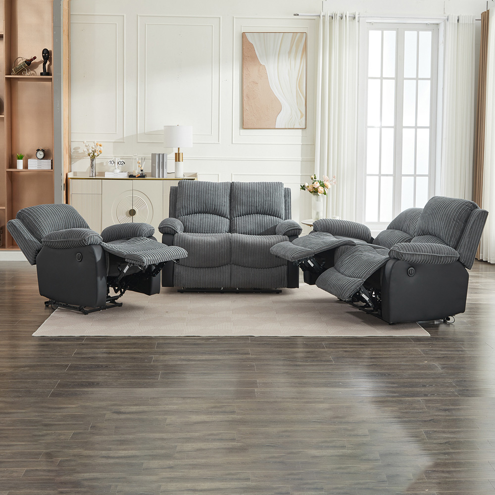 Furniture One 5 Seater Grey Sectional Corduroy Electric Recliner Sofa Image 3