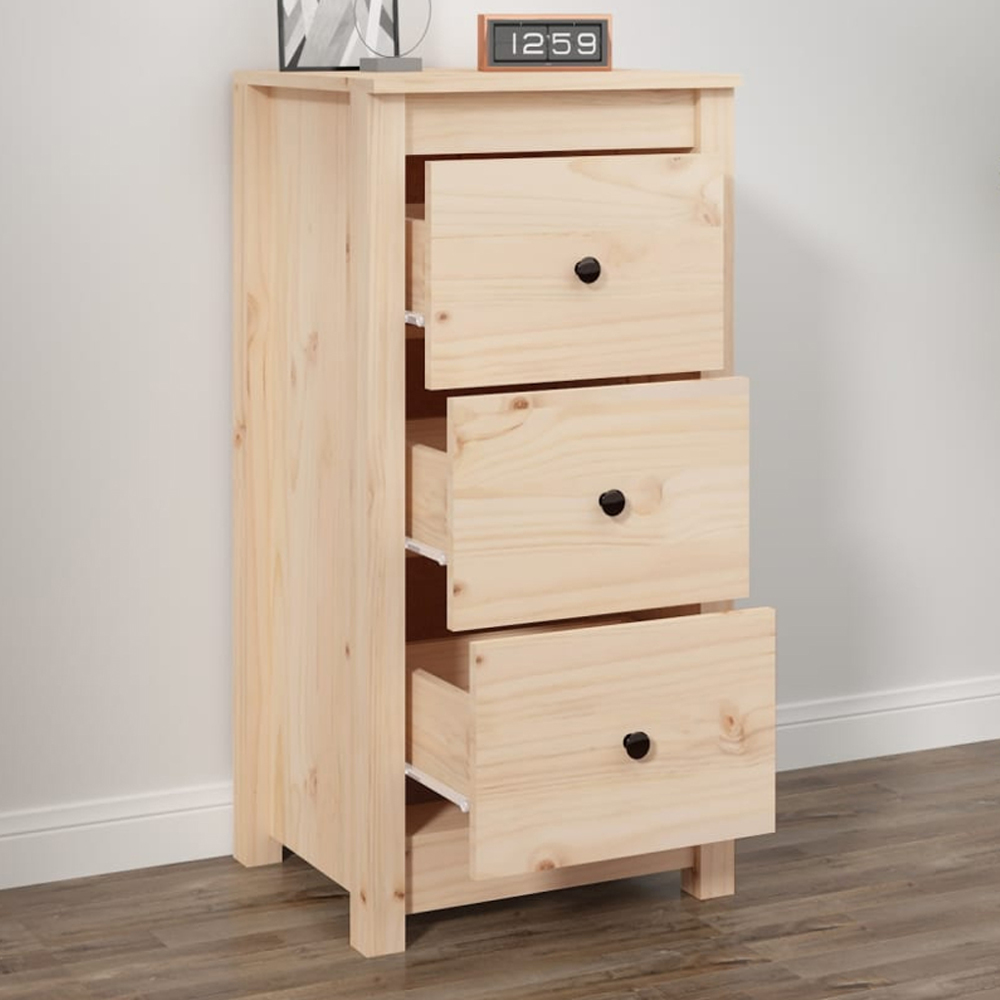 vidaXL 3 Drawer Natural Pine Wood Sideboard Image 1