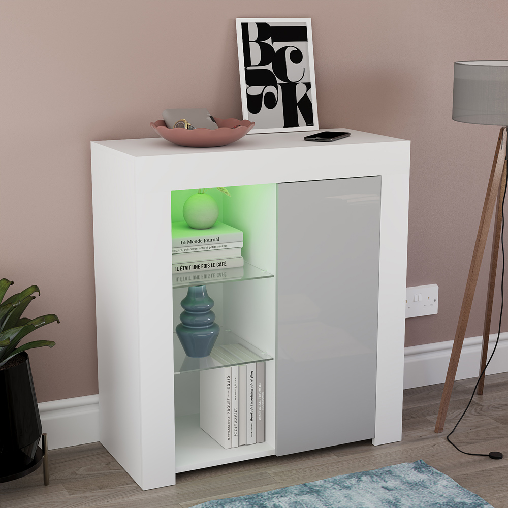 Vida Designs Azura Single Door White and Grey Sideboard with LED Image 7