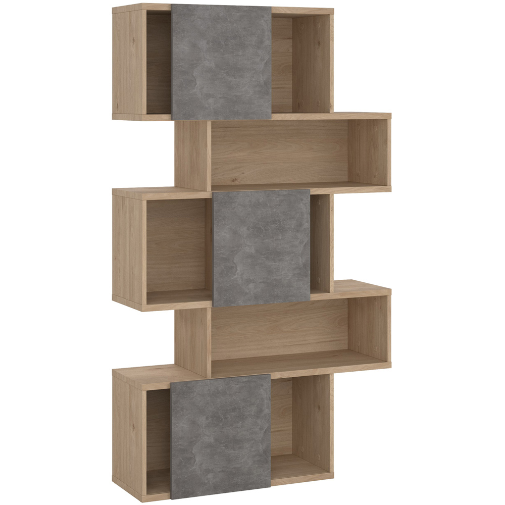 Furniture To Go Maze 3 Door 5 Shelf Jackson Hickory and Concrete Asymmetrical Bookcase Image 5