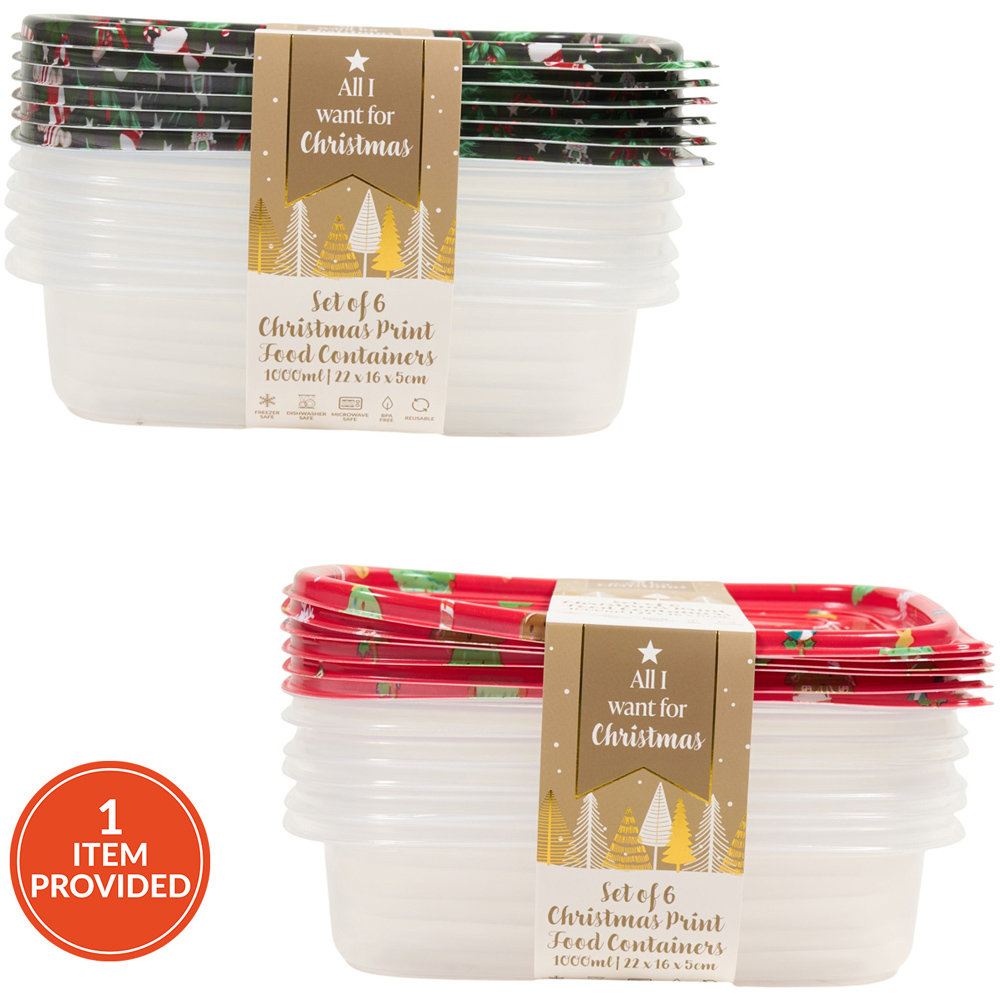 Pack of 6 Christmas Print Food Containers Image 1