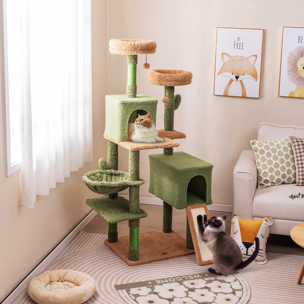Costway Green Multi Level Cactus Cat Tree with Scratching Posts 160cm Image 3