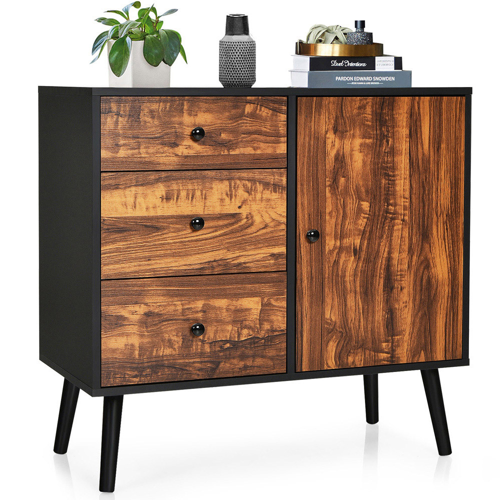 Costway Single Door 3 Drawer Rustic Brown Storage Cabinet Image 2