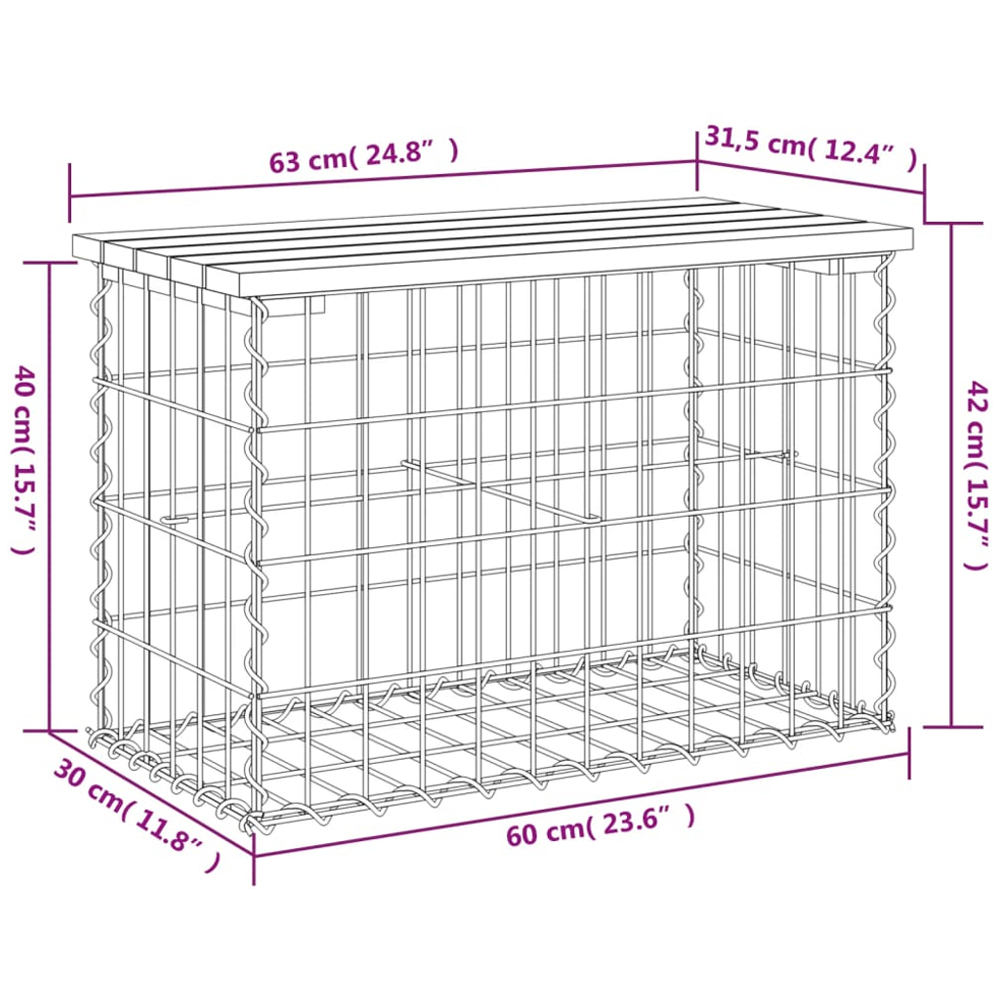 vidaXL Natural Solid Pine Wood Gabion Design Garden Bench 63 x 31.5 x 42cm Image 7