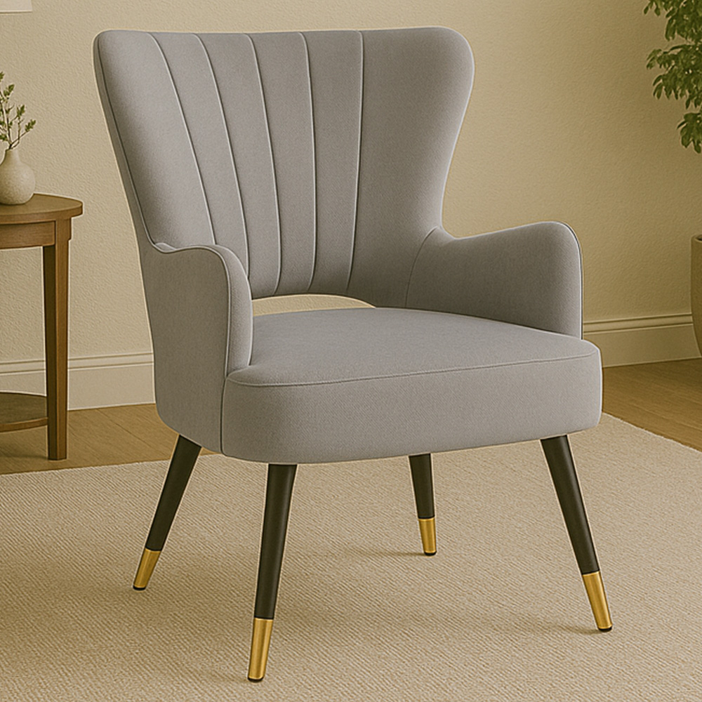 Premier Housewares Loretta Grey Velvet Cut Out Back Chair Image 1