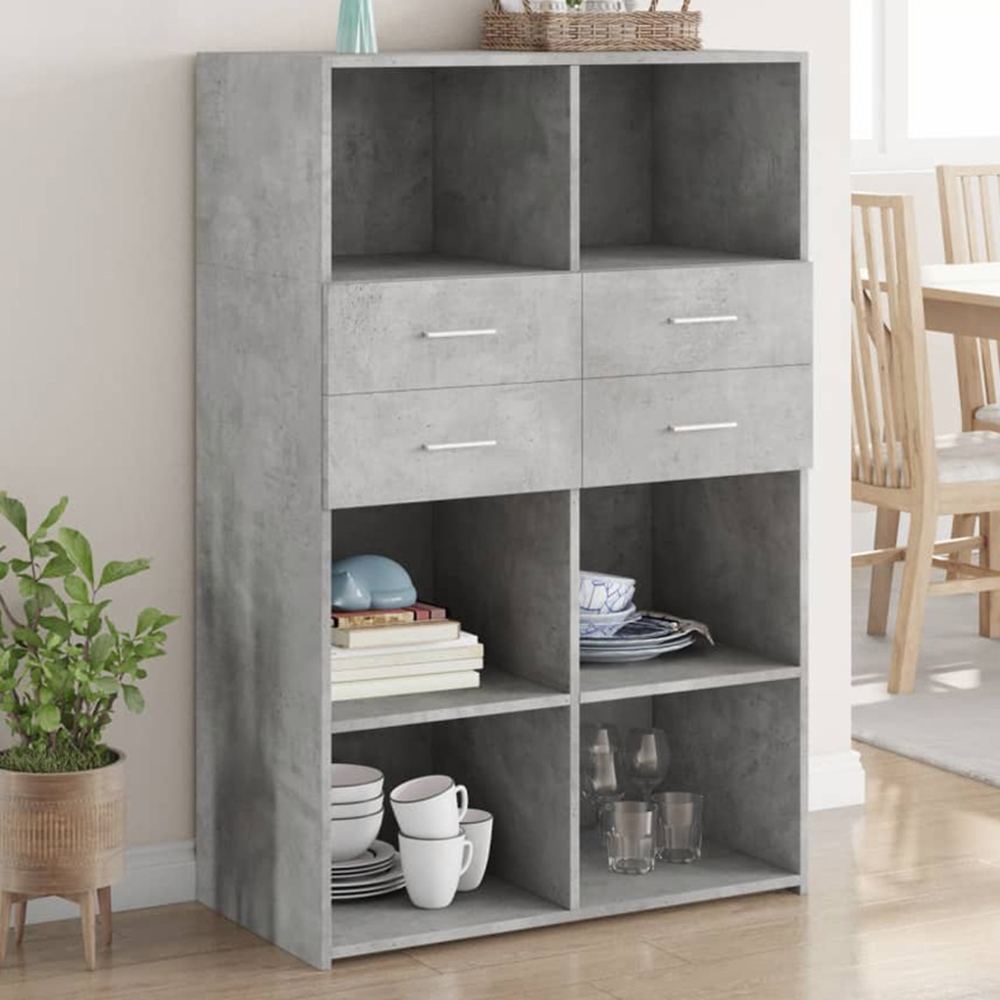 vidaXL 4 Drawer 6 Shelf Concrete Grey Highboard Image 1