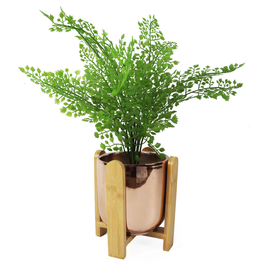 Leaf Gold Ceramic Planter with Bamboo Stand 16cm Image 4