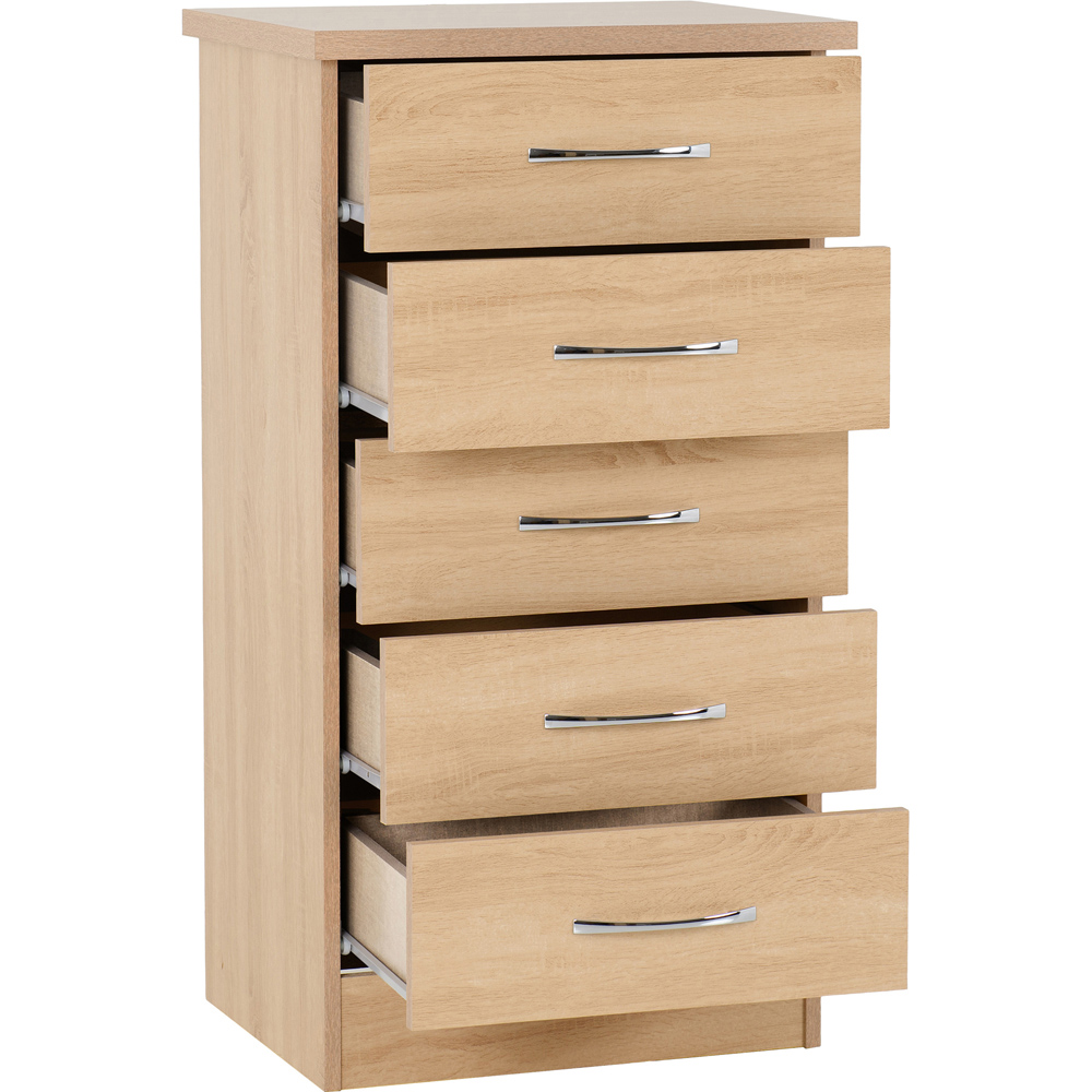 Seconique Nevada 5 Drawer Sonoma Oak Narrow Chest of Drawers Image 4