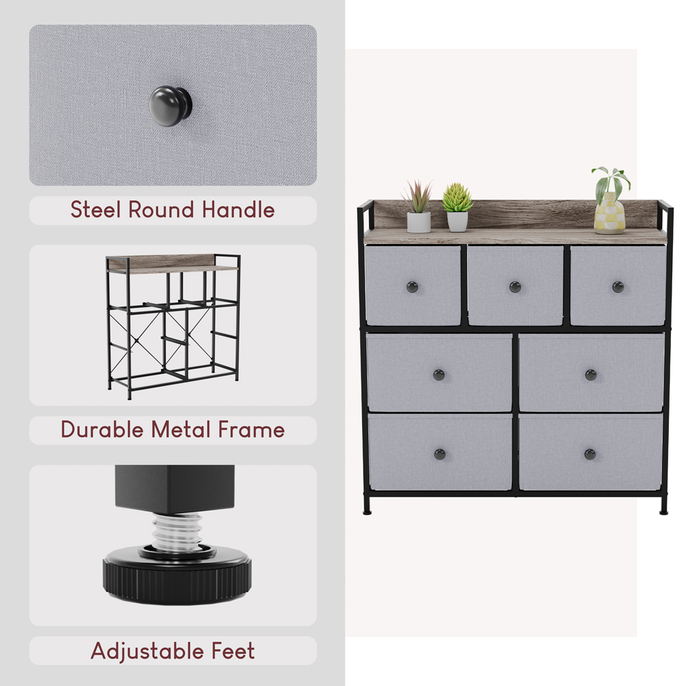 Vida Designs Chorley 7 Drawer Beige and Grey Wood Fabric Chest of Drawer Image 5