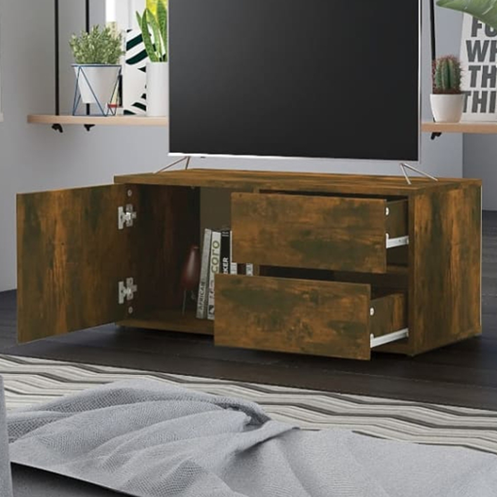 vidaXL Single Drawer 2 Drawer Smoked Oak TV Cabinet Image 1