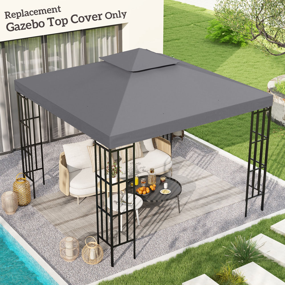 Outsunny 3 x 3m 2-Tier Deep Grey Gazebo Canopy Replacement Cover Image 7