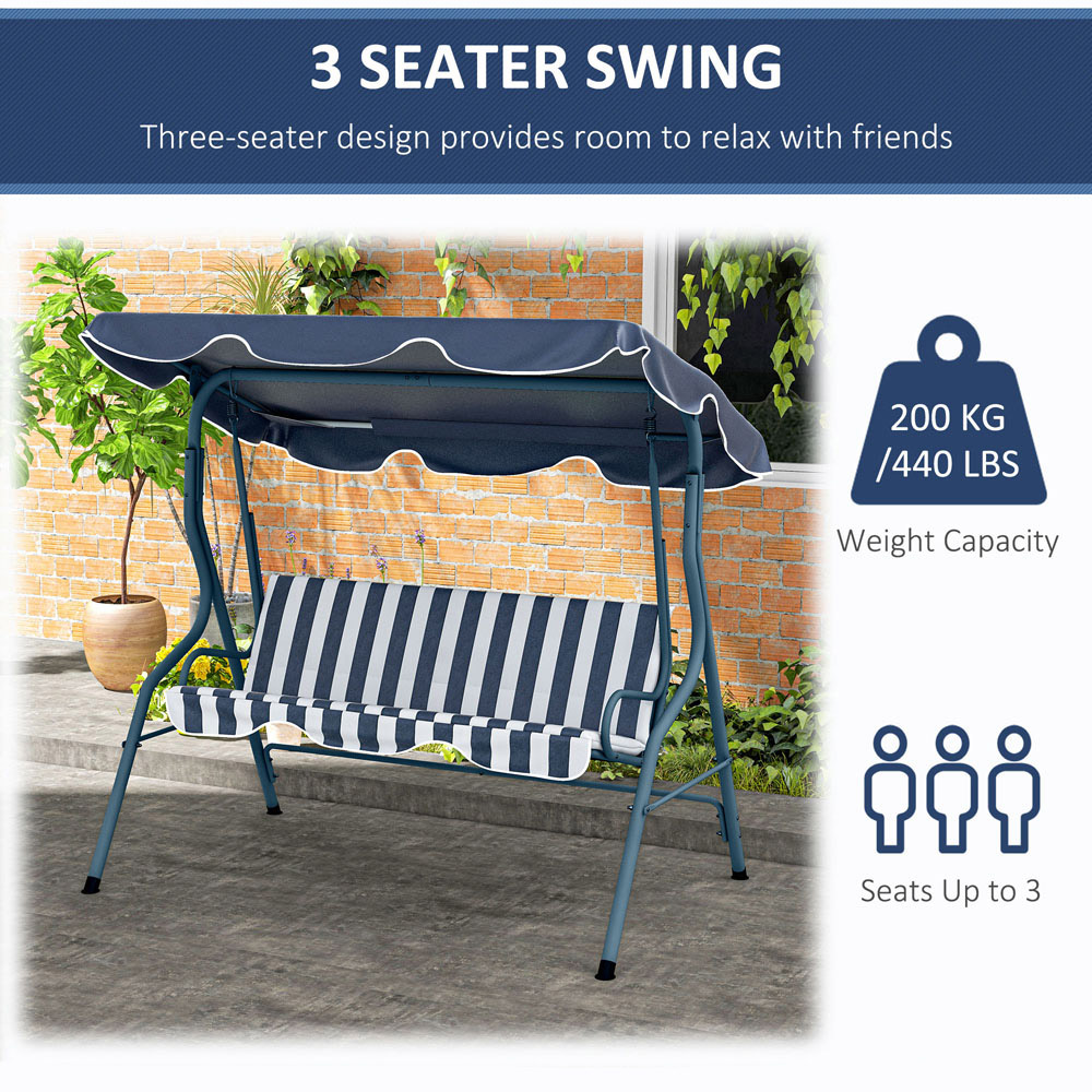 Outsunny 3 Seater Blue Swing Chair with Canopy Image 6