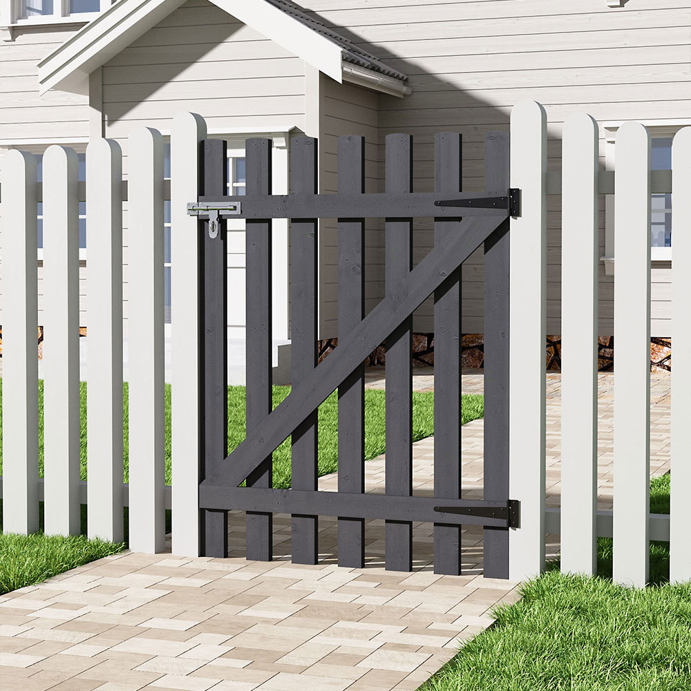 Living and Home Grey Single Swing Wooden Garden Fence Gate with Latch 120 x 90cm Image 8