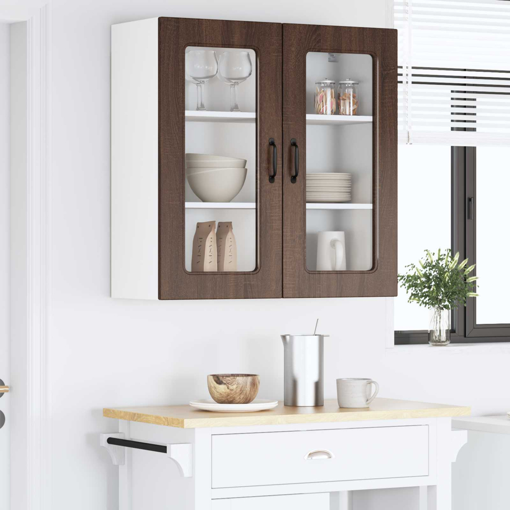 vidaXL 2 Glass Door Brown Oak Kitchen Wall Cabinet Image 9