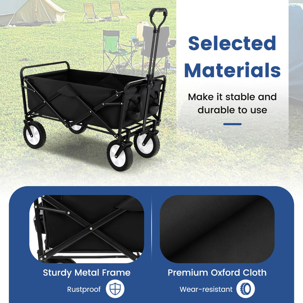Costway Black Camping Garden Cart with Adjustable Handle Image 4