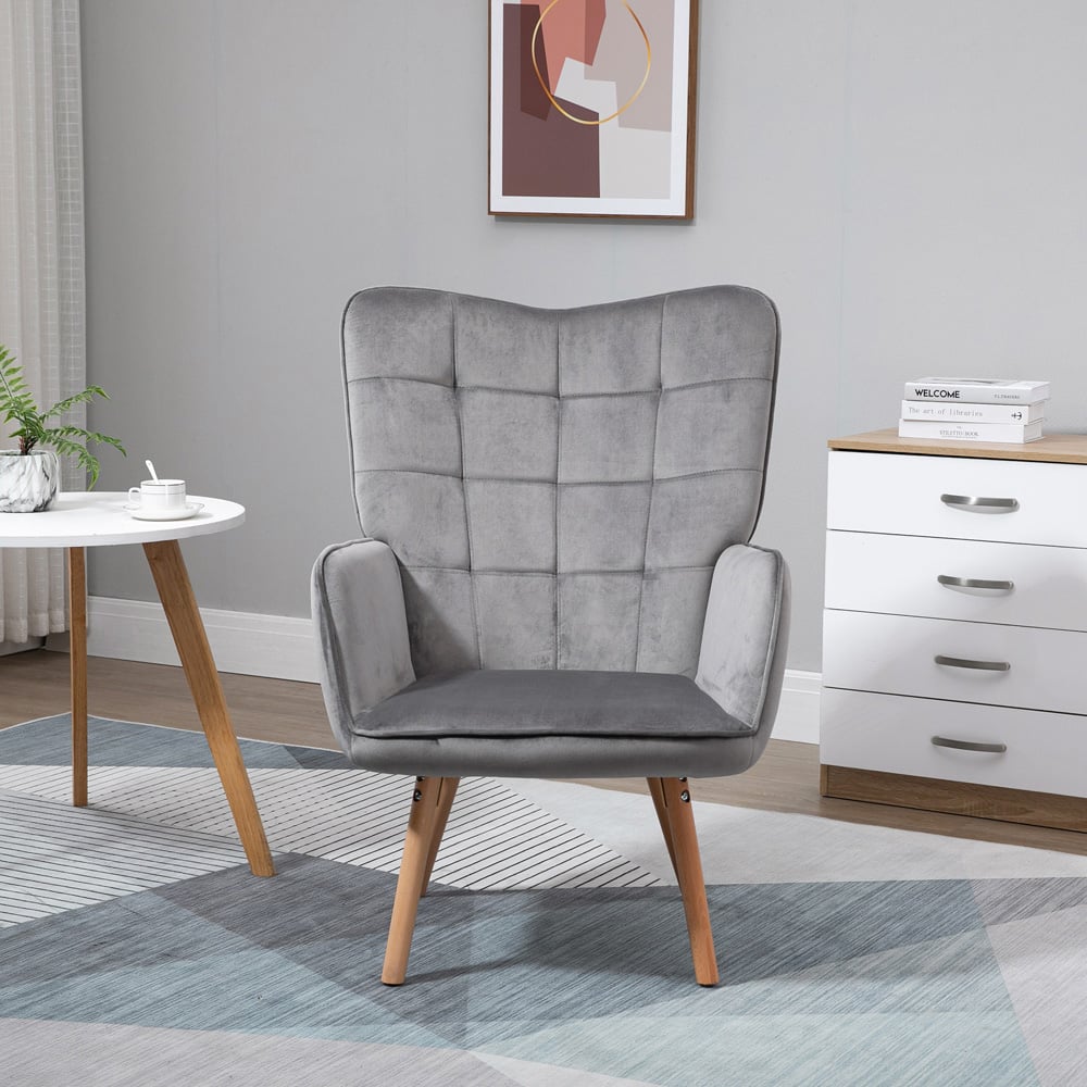 Portland Grey Tufted Wingback Armchair Image 7
